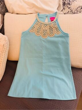 Light Blue Halter Tank with Cream Lace Yoke, Lilly Pulitzer